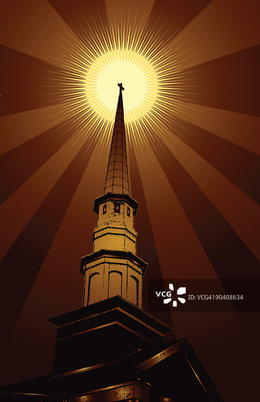 日落时分的教堂尖顶图片素材