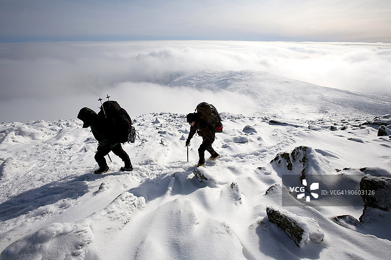 新罕布什尔州白山华盛顿山上的徒步者图片素材