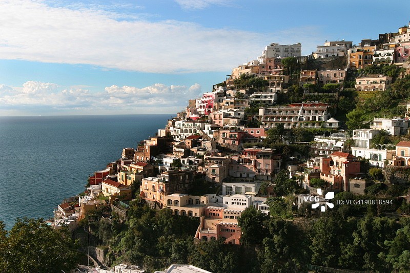 意大利阿马尔菲海岸波西塔诺山坡村庄图片素材