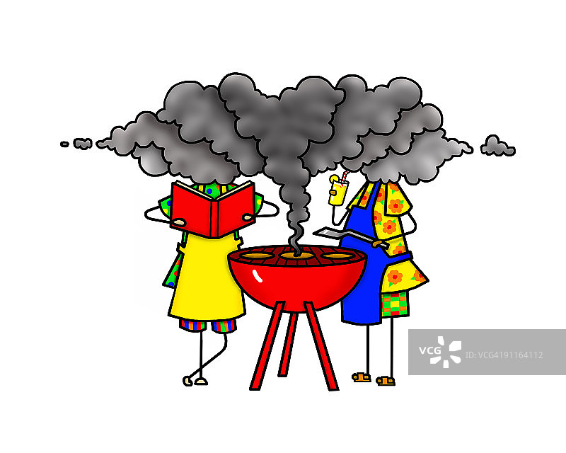 两名男子烧烤出错图片素材