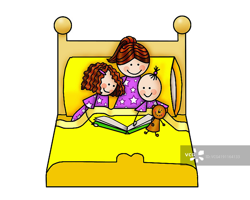 在床上阅读的女孩们图片素材