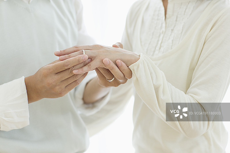 男人将戒指戴在女人手指上（中部）图片素材