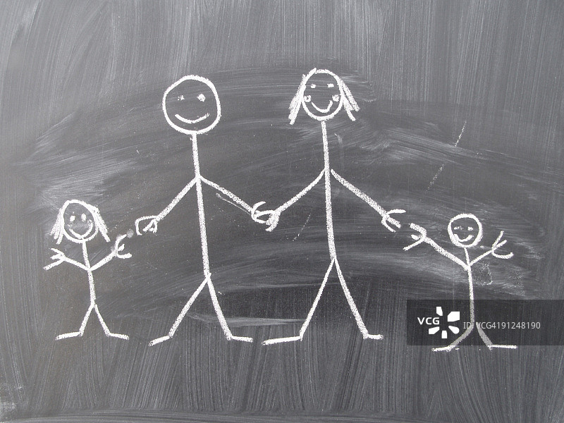 黑板上绘制的幸福家庭图片素材