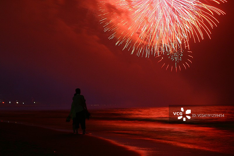 海滩烟花图片素材