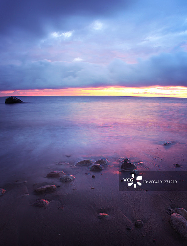 布洛克岛库尼姆斯湾日落图片素材