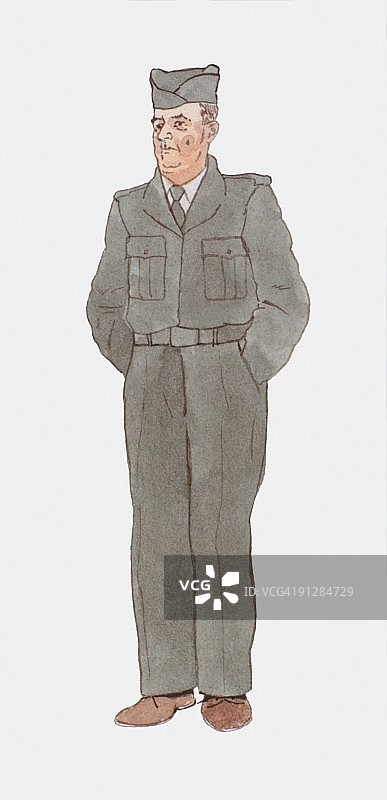 身穿 20 世纪 40 年代美式军装的美国士兵插画图片素材