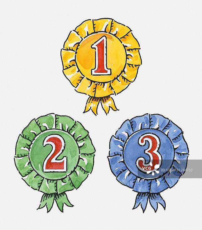 第一、二、三名花结数字插画图片素材