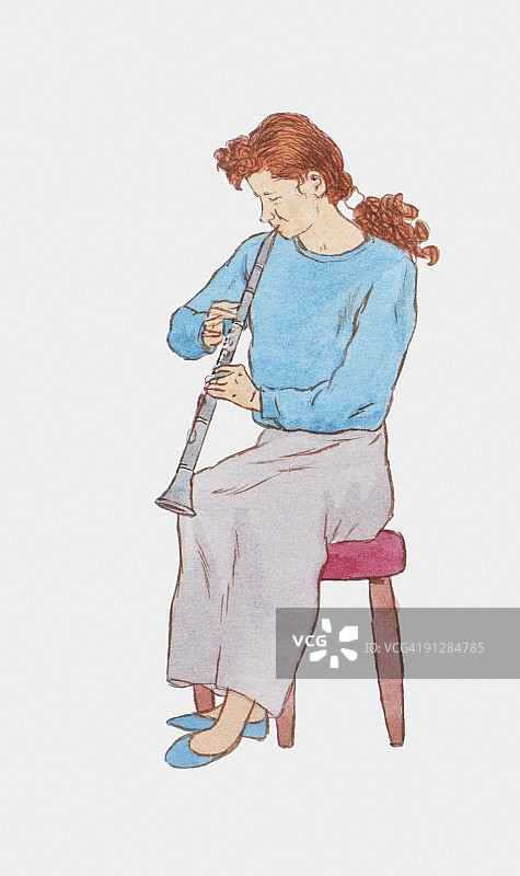 年轻女子演奏双簧管插画图片素材
