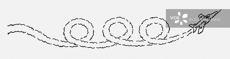 军用喷气机尾迹黑白插画图片素材