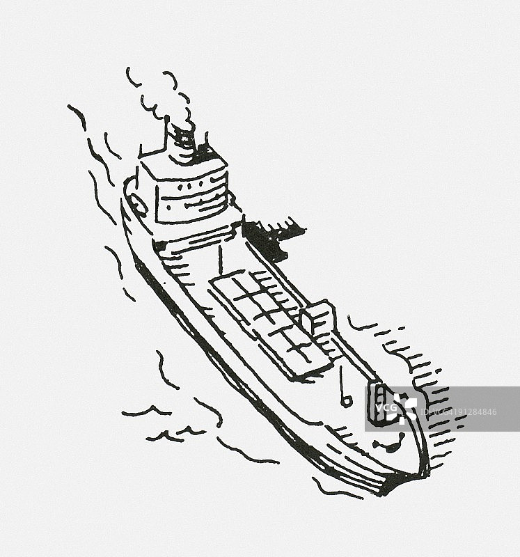 海上货船黑白数字插画图片素材