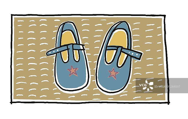 门垫上的一双儿童凉鞋数字插图图片素材