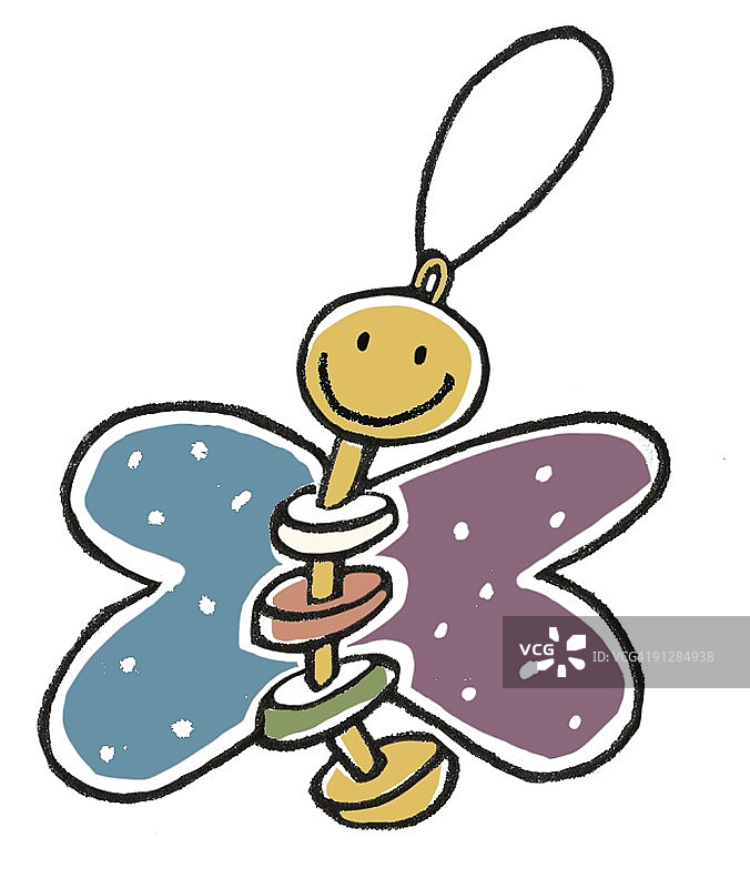 蝴蝶形婴儿摇铃数字插画图片素材