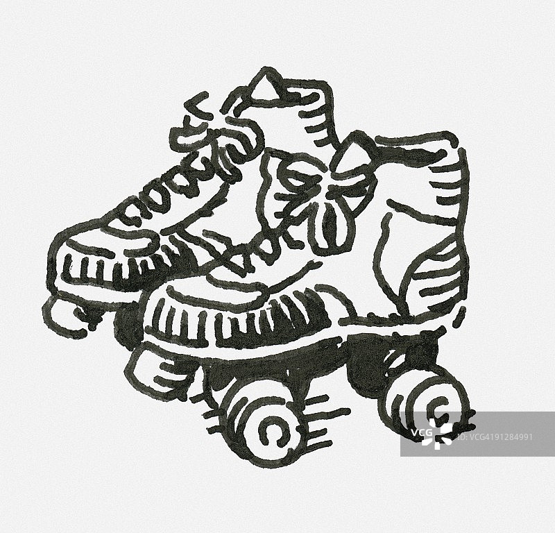 儿童溜冰鞋黑白数码插画图片素材