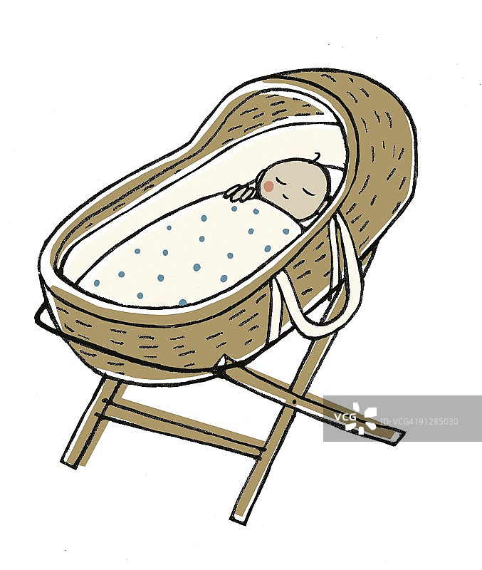 数字插画：睡在摇篮里的婴儿图片素材
