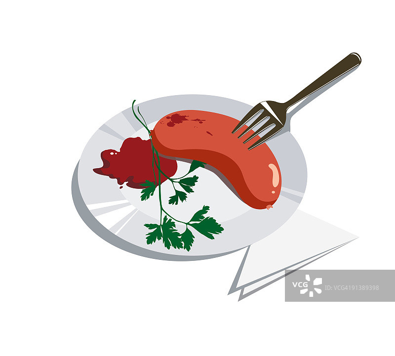 白色盘子里的香肠和欧芹图片素材