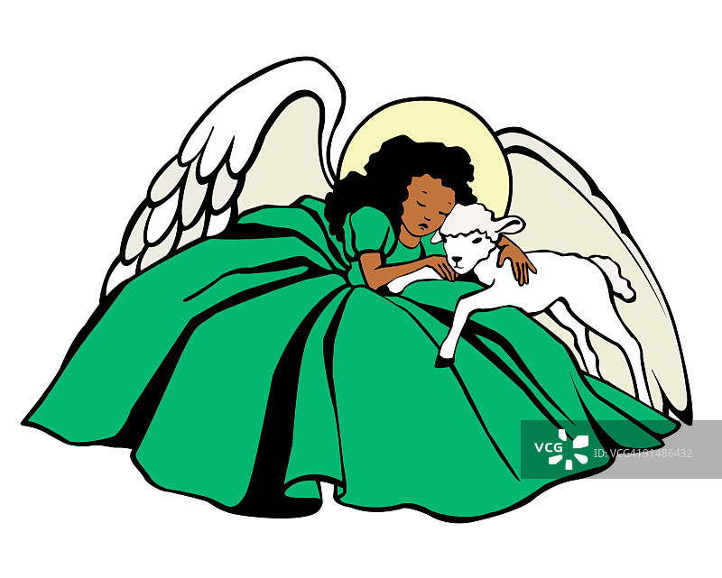 带光环和羔羊的天使图片素材