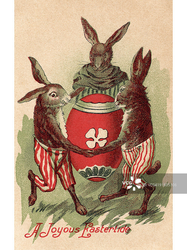 复活节兔子彩蛋复古明信片图片素材