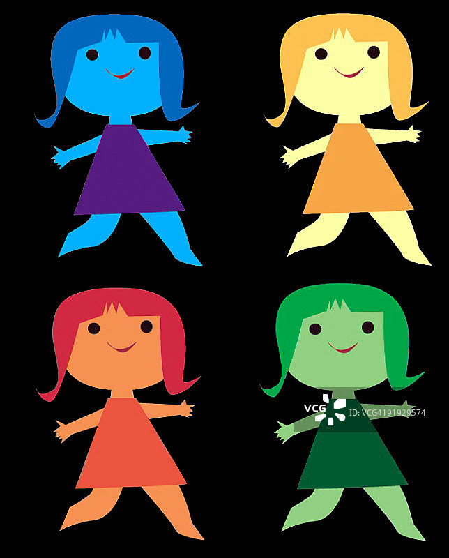 四个女孩插画图片素材