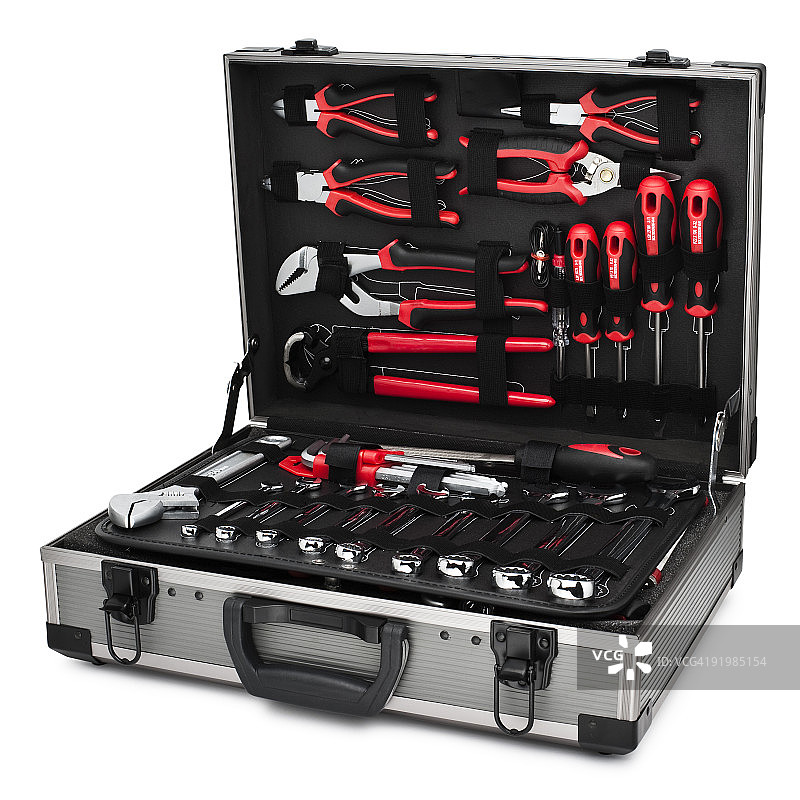 装满工具的铝制公文包图片素材