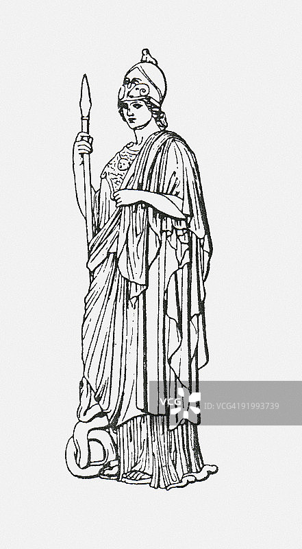 希腊女神雅典娜的黑白插画图片素材