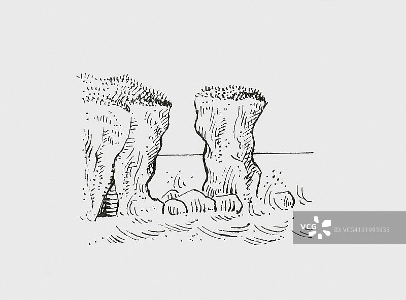 黑白海岸岩堆插画图片素材