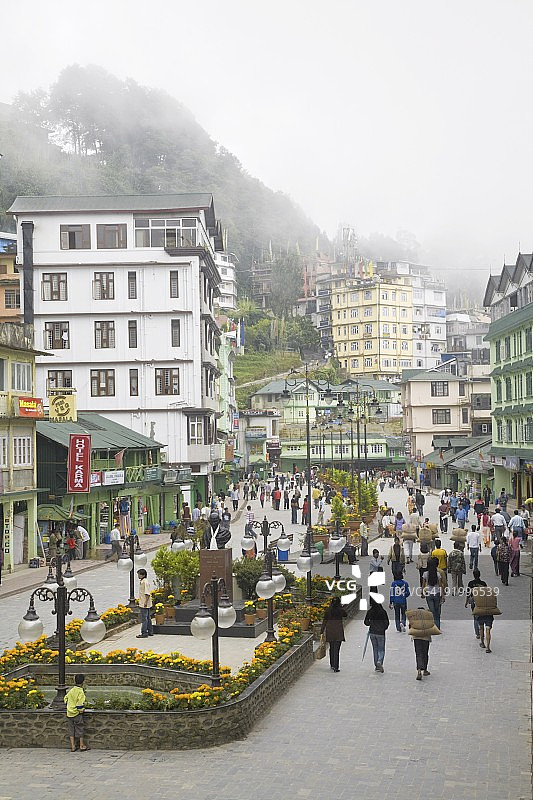 甘地路（MG路），主要购物街，甘托克，锡金，印度，亚洲图片素材