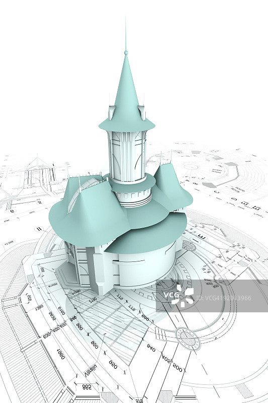 蓝图上的抽象3D建筑图片素材