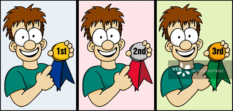 手持奖牌的男孩图片素材