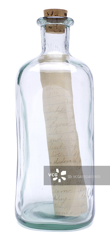 白色背景上的瓶中信图片素材