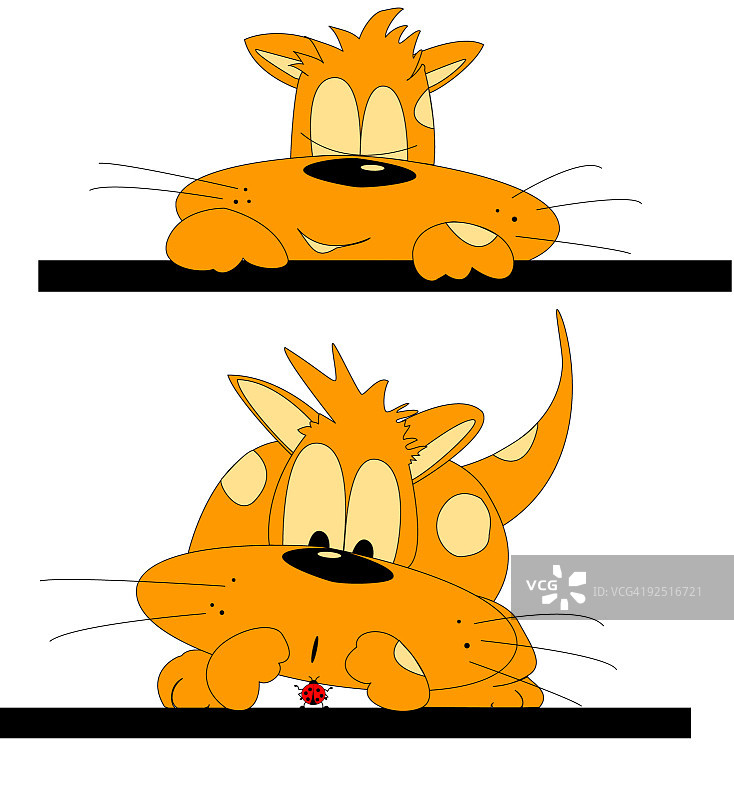 卡通猫快乐地捕捉瓢虫图片素材