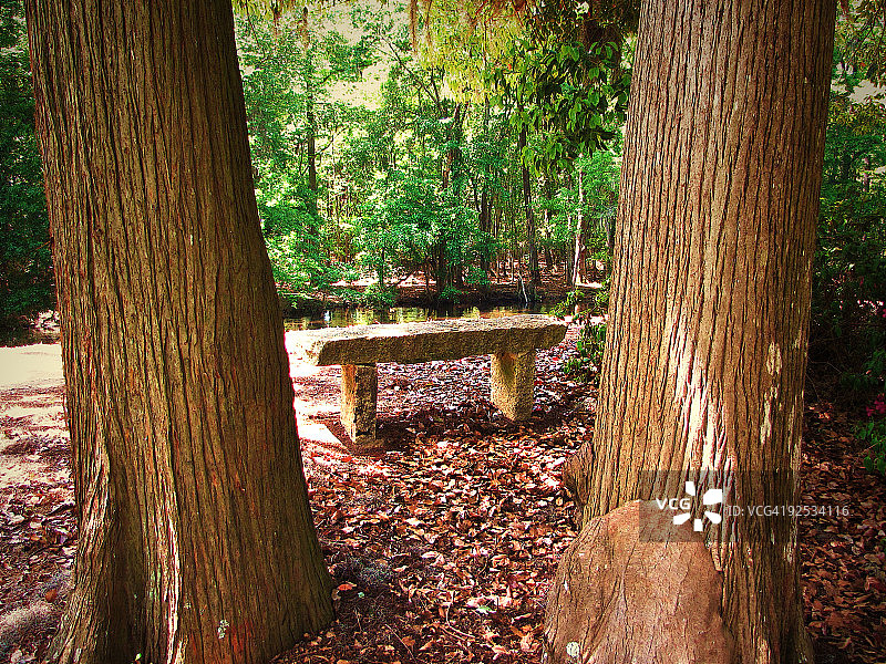 河边的石头长椅图片素材
