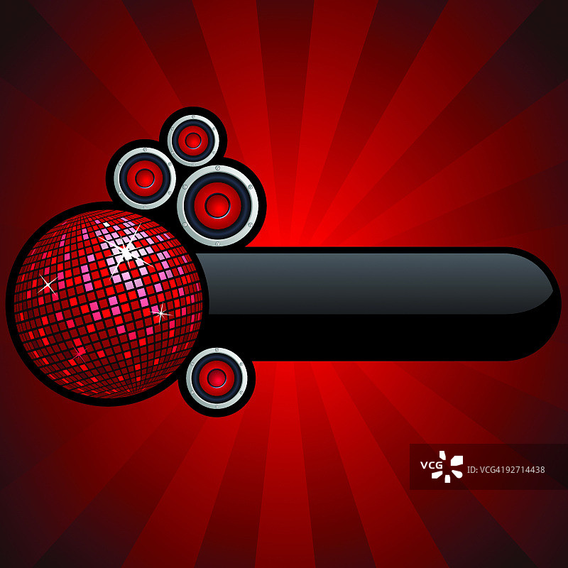 带扬声器和迪斯科球的光泽音乐标签图片素材