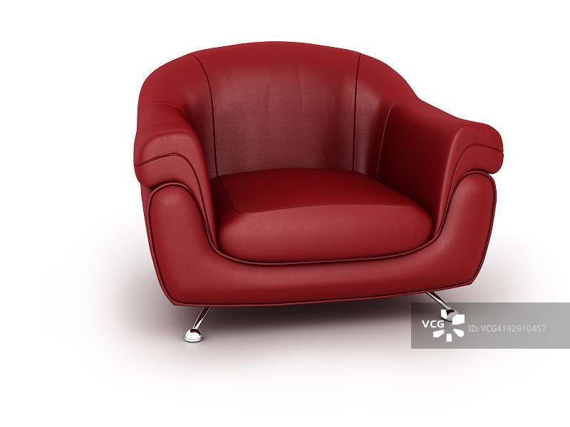 低矮红色皮革现代休闲椅，不锈钢腿图片素材