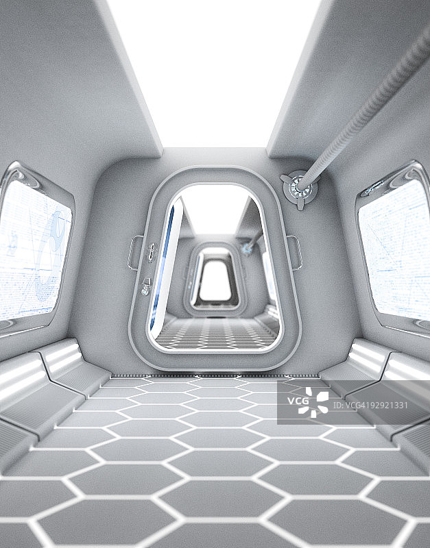 通往明亮门口的未来主义走廊图片素材