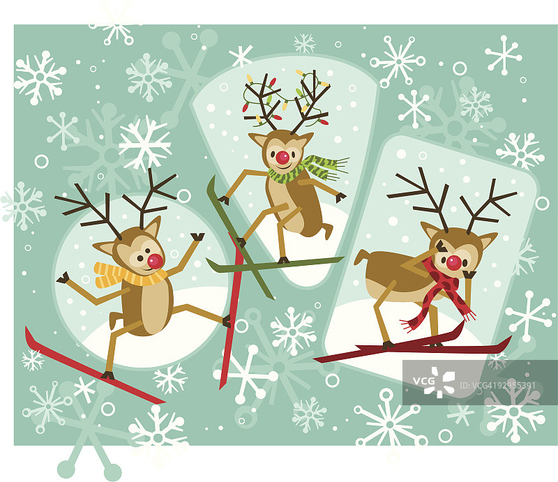 节日滑雪驯鹿图片素材