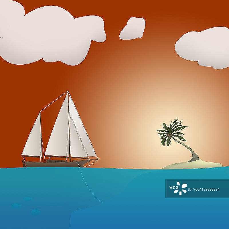 多云棕榈树荒岛图片素材