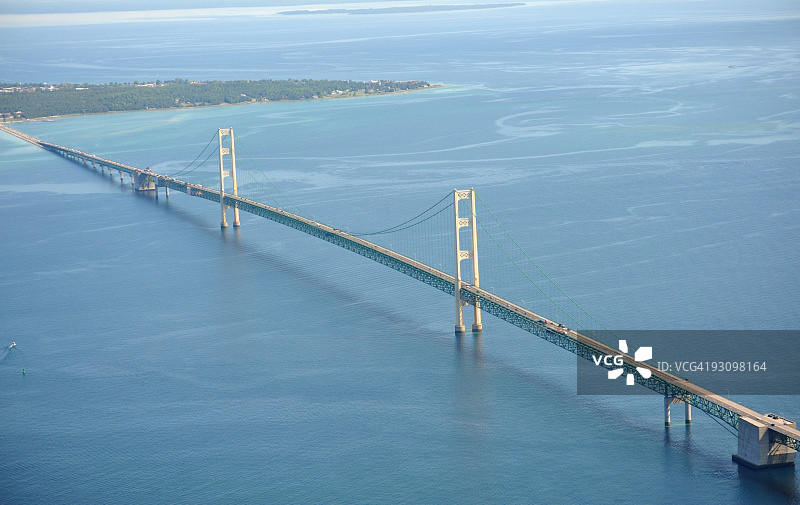 美国密歇根州麦基诺大桥鸟瞰图片素材