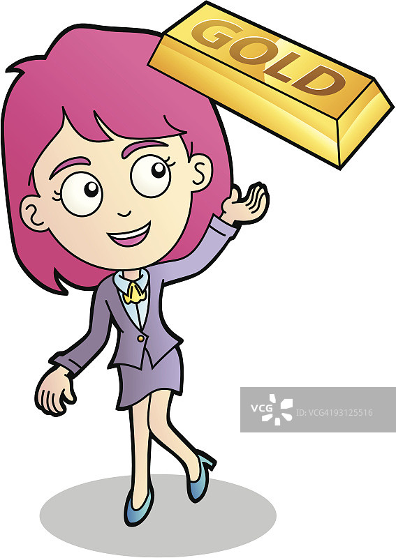 卡通女商人展示金条图片素材