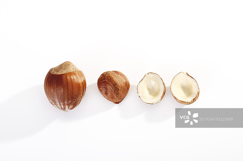 一排榛子，高角度拍摄图片素材