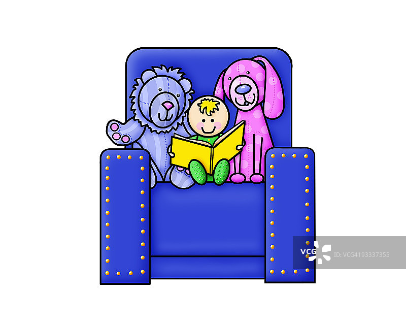 婴儿给毛绒玩具读书图片素材