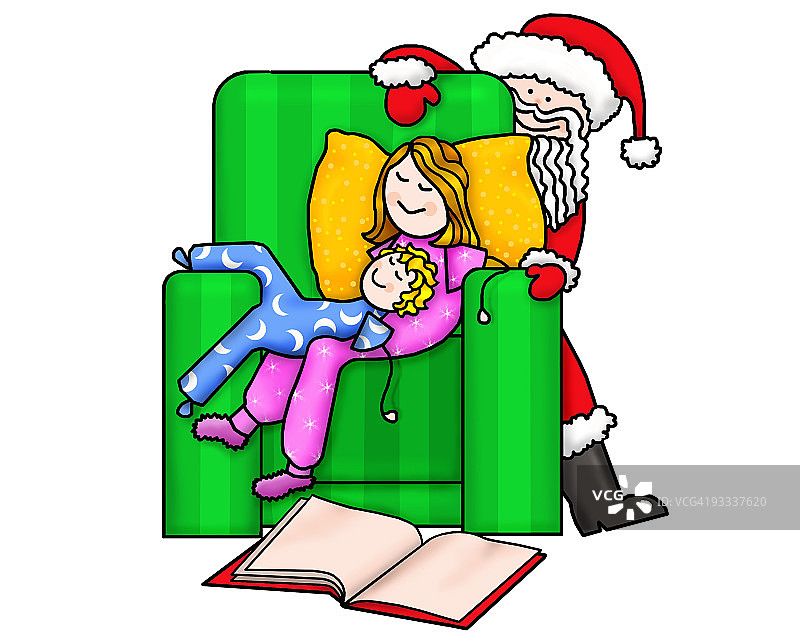 等待圣诞老人的时候睡着了图片素材