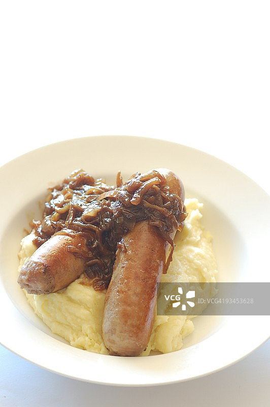 香肠、土豆泥和洋葱肉汁图片素材