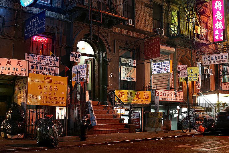 纽约唐人街的夜景灯光图片素材
