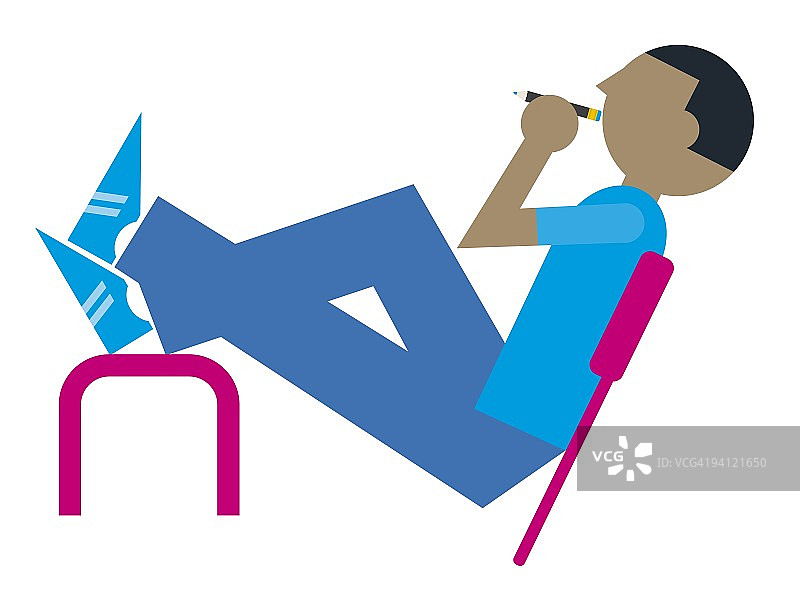 男人拿着铅笔靠在椅子上，脚放在桌子上数字插图图片素材