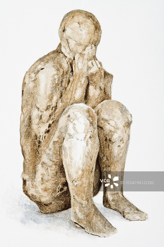 男子被火山灰掩埋木乃伊化插画图片素材