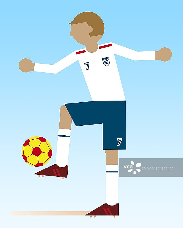 身穿英格兰球衣的足球运动员练习颠球数字插画图片素材