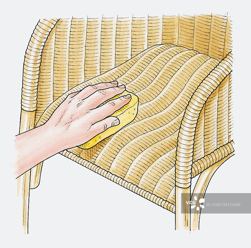 用肥皂海绵修复柳条椅塌陷座面的示意图图片素材