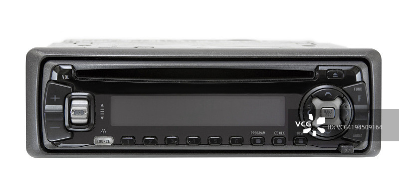 白色背景中隔离的黑色汽车音响CD播放器图片素材
