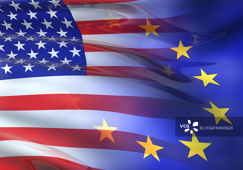 美国-欧盟旗帜3D效果图片素材
