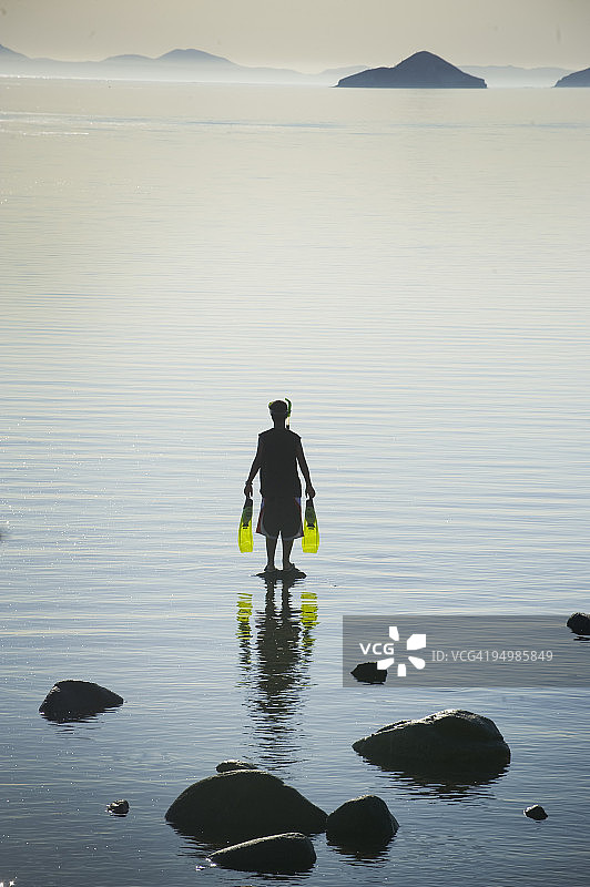 脚蹼、面罩和呼吸管的日出图片素材